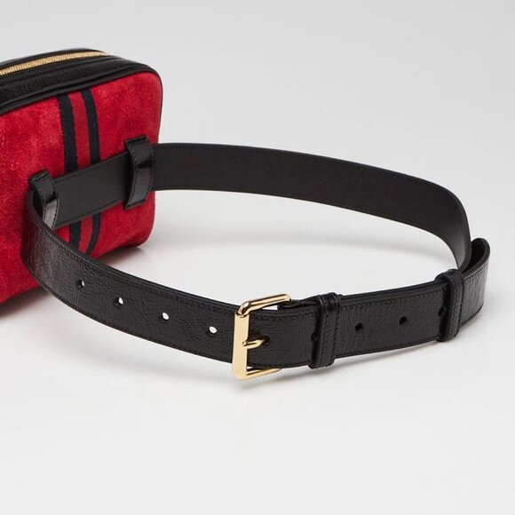 Gucci Red/Black Suede/Patent Leather Vintage Web Ophidia Small Belt Bag - Picture 5 of 12